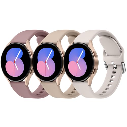 Mugust 3 Stück Armband für Samsung Galaxy Watch 5/4/6/7 Armband/5 Pro/Watch 4&6 Classic/3 41mm/Active 2, 20mm Silikon Armbänder für Damen Herren (Sternenlicht+Milchtee Farbe+Rauchviolett)