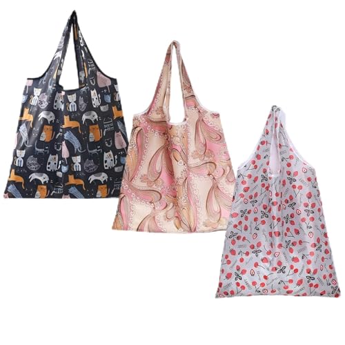 Embhlitfe 3 Pcs Reusable Shopping Bags,58x38cm Foldable Shopping Bag Washable Grocery Bags Foldable in a Pouch Tote Shopping Bag,Tote Bags for Daily Shopping Loading