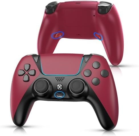 Product image of for PS4 Controller,Wireless Remote Compatible with PS4,PC,Supports 6-Axis Gyroscope,Turbo,Button Remapping,Vibration, Ergonomic Design,Type-C Fast Charging,3.5mm Audio Jack,Speaker,Red