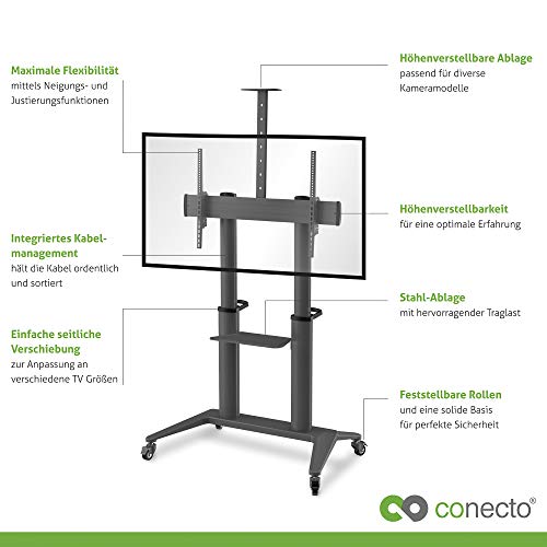 conecto TV Ständer Standfuß rollbar 70-120 Zoll für viele Fernseher/Monitore I Mit Rollen höhenverstellbar/schwenkbar I Modell LM-FS03NB