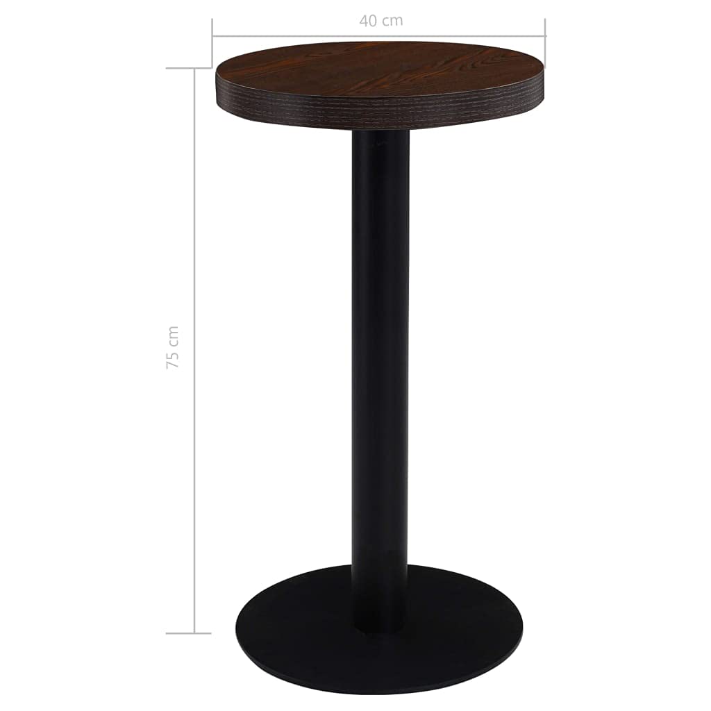 Stół bistro, ciemnobrązowy, 40 cm, MDF, okrągły stół do jadalni dla 2 osób, elegancki stół kuchenny ze stalową podstawą, uniwersalny stół barowy do restauracji i kawiarni