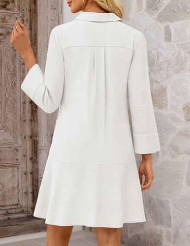 MEROKEETY Women's 2025 Fall 3/4 Sleeve Shirt Dress Casual Button Down Shift Pleated Midi Dresses with Pockets4