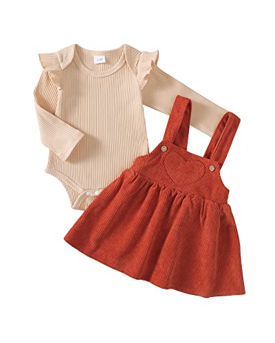 Image of Kucnuzki Newborn Baby Girl Clothes Toddler Long Sleeve Ruffle Romper Top Infant Skirt Set Little Girl Overall Dress