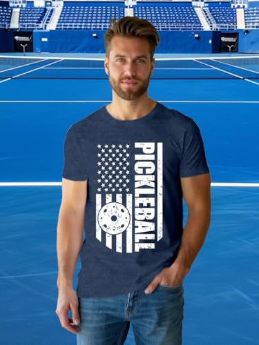 Pickleball Shirts for Men American Flag T-Shirt Paddleball Lover Tee 4th of July Tops4