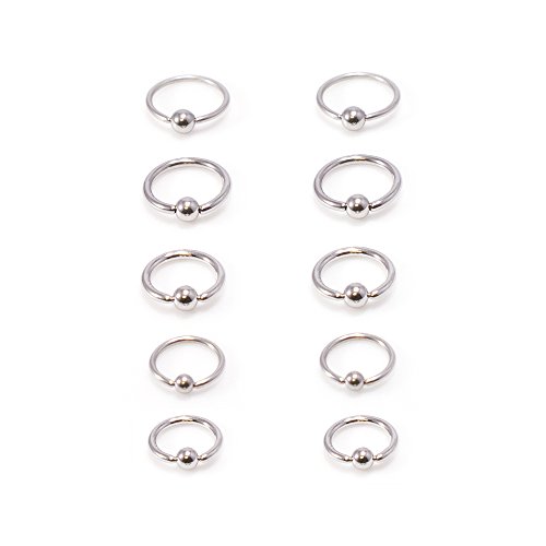 BodyJewelryOnline 5 Pairs of 316L Stainless Steel 14G & 16G Captive Bead Ear Belly Lip Eyebrow Nipple