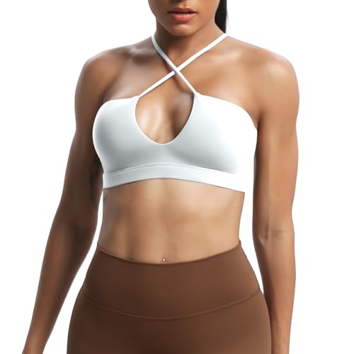 Image of Aoxjox Women's Workout Sports Bras Jamie Deep V Fitness Training Gym Bra Yoga Crop Tank