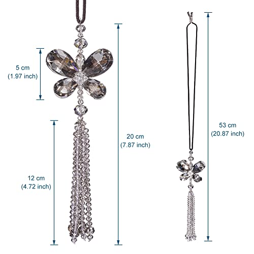 Image of Crystal Butterfly Car Rear View Mirror Accessories Lucky Car Hanging Ornament (Gray)