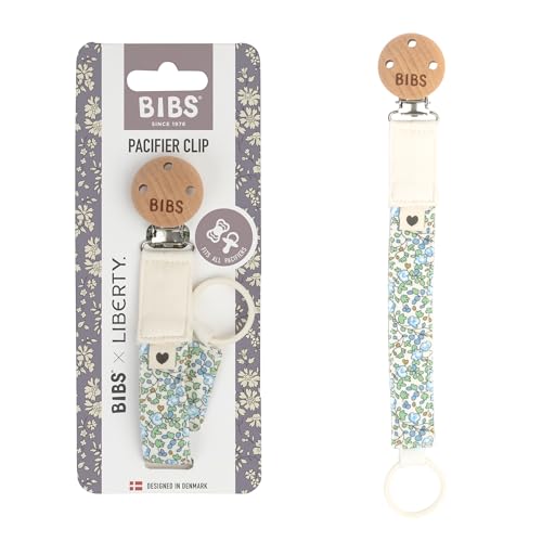 Image of BIBS Pacifier Clip Liberty. Pacifier String. Organic Cotton. Danish Design, Round Nipple, OneSize (0-36 Months), Eloise Ivory