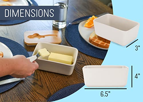 Nat And Jules 1009030055 Nat & Jules Ceramic Stoneware 1/2 Pound, 2 Sticks Butter Dish With Airtight Bamboo Lid & Knife, Kitchen Accessory, Container Holder, Refrigerator Storage And Countertop Organization, Matte Cream thumb #1