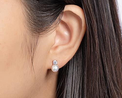 Pearl Stud Earrings June Birthstone Freshwater Cultured 6.5Mm Small White Pearl Drop Silver Earrings With Cubic Zirconia Jewelry Gifts For Women #TOP4
