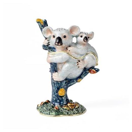 NIODAY Hand Painted Trinket Box Enamel Vintage Jewelry Box Parent-Child Koala Hinged Metal Jewelry Organizer Decorative Treasure Box Unique Gifts Family Souvenirs