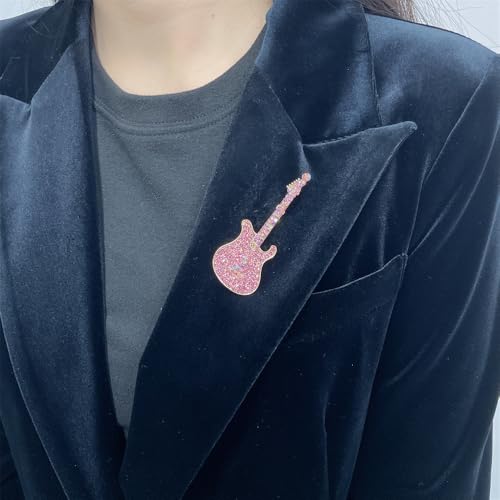 Image of Cute Guitar Rhinestones Brooches Pin Unique Colorful Crystal Enamel Brooch for Party Dance Banquet Women Men Fashion Dainty Lapel Pins Suit Shirt Ceremony Clothes Accessories Decor