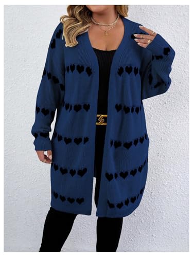 Image of MakeMeChic Women's Plus Size Long Cadigan Sweaters Casual Open Front Kint Lightweight Cadigan Heart Long Sleeve Outerwear