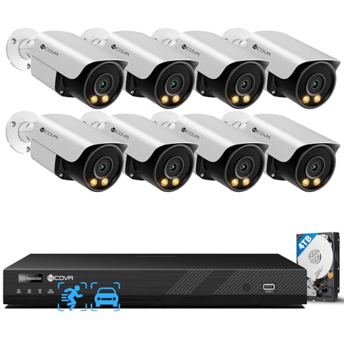 4COVR 12MP Security Camera System PoE for Business, 2-Way Audio Talk, Person Vehicle Detection & Smart Color Night Vision, 16 Channel NVR 4TB HDD, 8Pcs 12MP Wired IP Bullet Cameras IP67, LY3