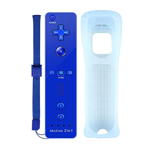 COOLEAD 2 en 1 - Mando a distancia con sensor Motion Plus incorporado con funda de silicona y correa para Wii U - Blanco (producto de terceros) azul oscuro