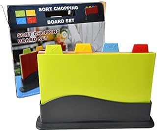 DODUOS 4PCS Plastic Chopping Board Set with Intelligent Color Coding and Storage Stand, Colour Coded Chopping Boards, Coloured Chopping Boards Set Prevents Food Cross Contamination