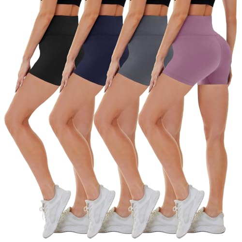Image of CAMPSNAIL 4 Pack Biker Shorts for Women High Waist - 5 inch /8 inch Tummy Control Soft Athletic Yoga Workout Running Gym Shorts