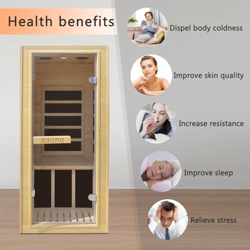 Far Infrared Home Sauna Mini Indoor Dry Personal Sauna Room,Hemlock Wood Sauna,with 1200W 5 Heating Panels, Heating Machine Equipment for Home Workout Yoga,Gift Choice for Mum Wife Sister Family - Image 6