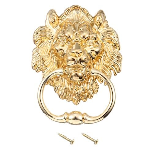 QUARKZMAN 1 Stück Löwenkopf Ziehknopf, 6 Zoll Zinklegierung Vintage Löwen Türgriff Dekorativer Fronttürknopf Ring Ziehgriff für Tore Schränke Schubladen, Gold