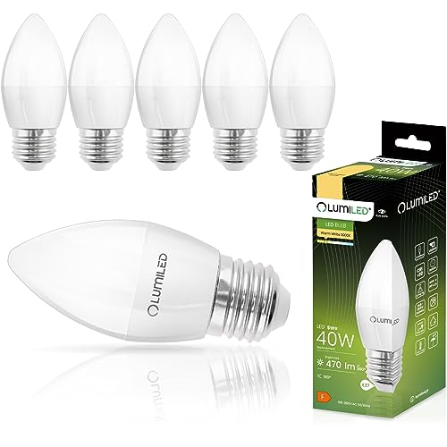 Lumiled B35 E27 LED Lampe 5W (ersetzt 40W), 470 Lumen, Kerze Milch Glas Leuchtmittel in Kerzeform 3000K Warmweiß Birne Lampen 180° Grad Abstrahlwinkel Glühbirnen Kerzenbirnen 6er-Pack