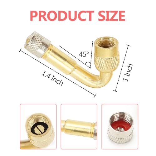 Image of 2 PCS 45 Degree Metal Valve Stem Extenders, Universal Valve Stem Extensions Compatible for Dual Wheels Passenger Cars, Stroller, RV, Motorcycles, Bicycles, Trailers (Gold)