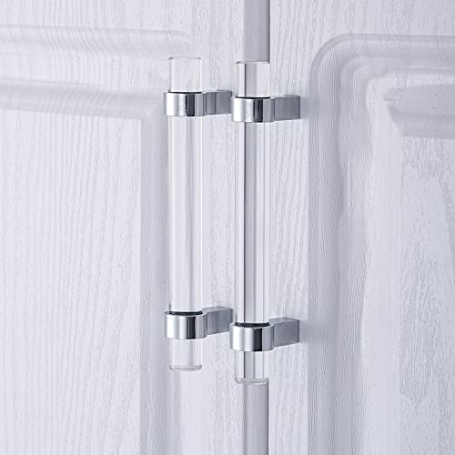 Bonkudoo 5 Pack Adjustable Glass Drawer Pulls Crystal, Cabinet Handles,Kitchen Cabinet Pulls Dresser Pulls(5 Inch Hole Center), Polished Chrome #TOP5
