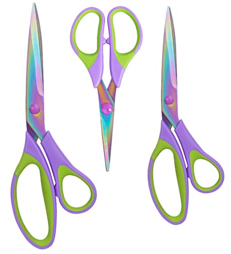Craft Scissors 3 Pack All Purpose 5, 8, 10 inch Scissor Set with Sharp Blades, Comfort Grip, Ideal Scissors Set for Home, Office, Sewing, Fabric, Kitchen, Arts and DIY Supplies, Purple&Green Craft Scissors 3 Pack All Purpose 5, 8, 10 inch Scissor Set with Sharp Blades, Comfort Grip, Ideal Scissors Set for Home, Office, Sewing, Fabric, Kitchen, Arts and DIY Supplies, Purple&Green