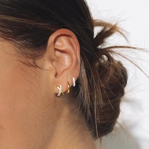 Small Gold Hoop Earrings for Women, 14K Gold Plated Hypoallergenic Earring Set, Dainty Cartilage Huggie Hoop Earring Stacks for Multiple Piercing4