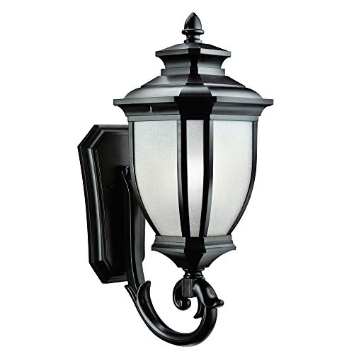 Kichler Salisbury 24.25" 1 Light Outdoor Wall Light with White Linen Glass in Black