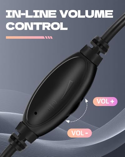 KLOJIM L02 Wired Headset, 3.5mm Stereo Headphones with Noise Canceling Microphone & Volume Controls, On-Ear Computer Headset for School/Office/Online/Gaming (Black)