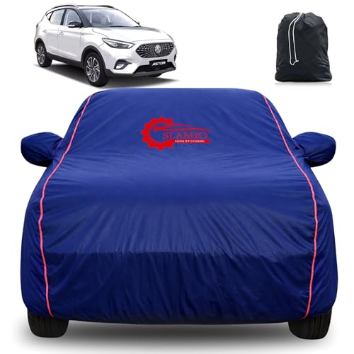Image of Slamio 100% Waterproof Car Cover for MG Astor | All-Weather, Dustproof & UV Protection | Heavy-Duty 3-Layer Fabric | Custom Fit with Mirror & Antenna Pocket | Navy Blue