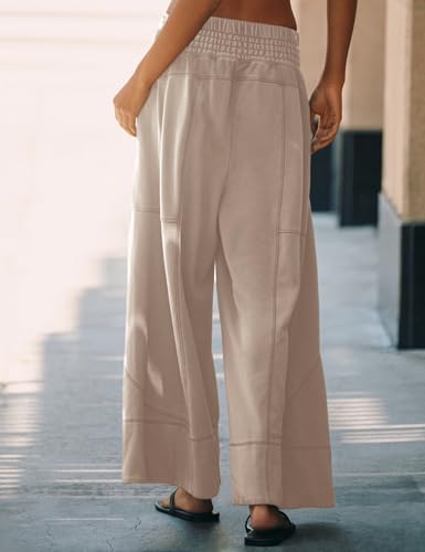 Women's Solid Color Relaxed Stretch Waist Wide Leg Pants3