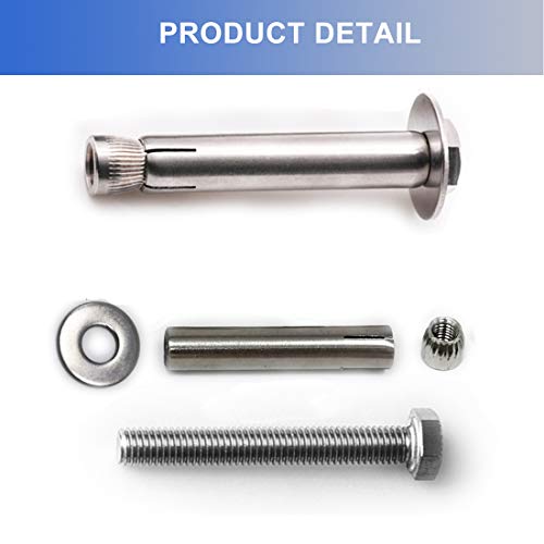 Image of Hex Expansion Bolt Hex Head Nut Sleeve Expansion Screw 304 Stainless Steel External Furniture Bolts, Expanding Shield Anchor Screws Bolts Fastener M6x60mm 5 Pack