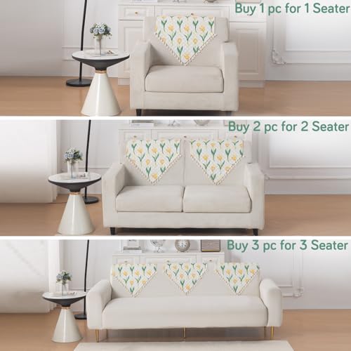 Image of HOKIPO Tulip Blossom Quilted Sofa Backrest Cover Mat| 'Tassel Twigs' Series (IN-988-T4)