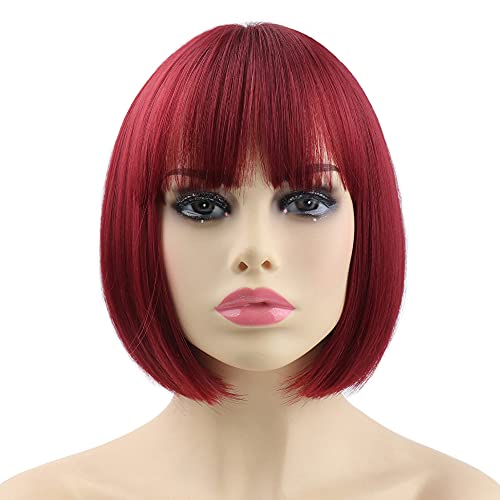 SYXLCYGG Bob Wig Short Wigs Burgundy Synthetic 10" Party Wig (Free Wig Cap)