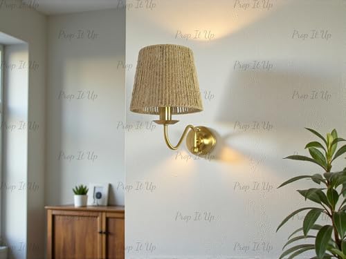 Image of Prop It Up Wall Sconce Light with Recycled Material Shade, Golden Antique Finish Wall lamp for Home, E27 Holder, Vintage Style, 35x28 cm, Bulb not Included