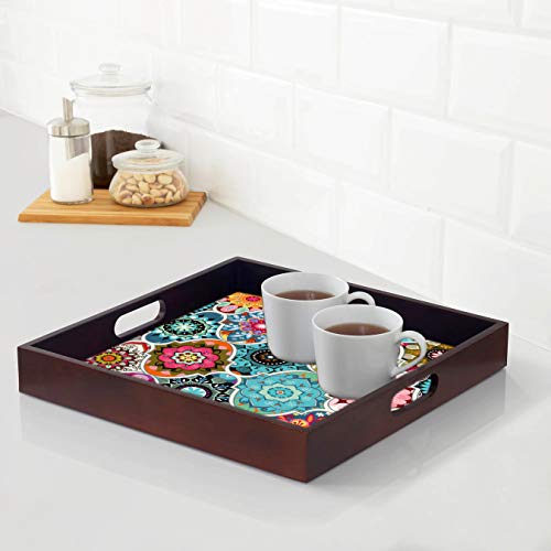 Paper Pebbles Coonoor Colorful Vinyl Printing Square Serveware Tray Size 9x9x” inch