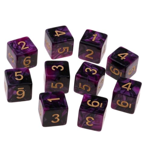 Yourandoll 10 STÜCKE Polyedrische Würfel D6 Dice Würfel Spielwürfel for DND RPG Tischspiele (Lila Schwarz)