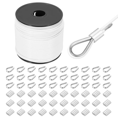 Cuerda de alambre de acero de 2mm con fundas y dedal de aluminio para colgar tendedero blanco