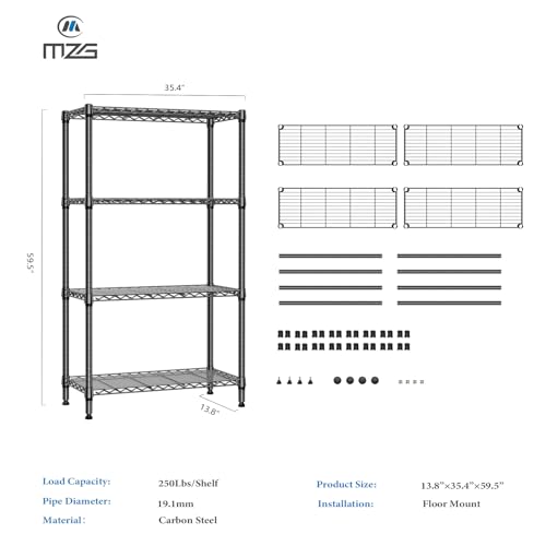 Image of M MZG 1000 lbs 4 Tier Shelf Metal Storage Shelves Shelving Wire Rack Heavy Duty Closet Organizers for Garage Kitchen Bathroom Laundry Black 13.8 inch D x 35.4 inch W x 59.5 inch H
