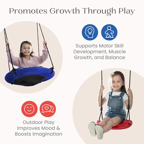 Image of Delta Children FunZone Outdoor Metal 4-Piece Swing Set - Includes 2 Swings, 1 Disc /Saucer Swing and Slide, Blue /Red