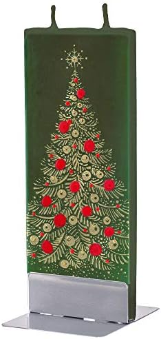 FLATYZ Handmade Christmas Candle - Gold Tree on Green | Unscented, Drip-Resistant & Smoke-Free 2 Wick Candle for Home & Room Decor | Hand Painted, Flat Decorative Candles | Steel Stand Included image 2