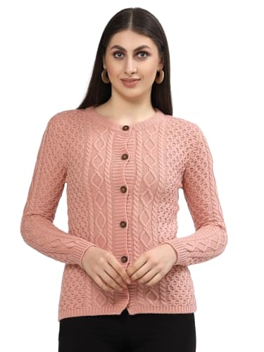 Image of Kalt Women Sweater for Winters Woolen Acrylic Full Sleeve Round Neck Cable Design Cardigan Sweater