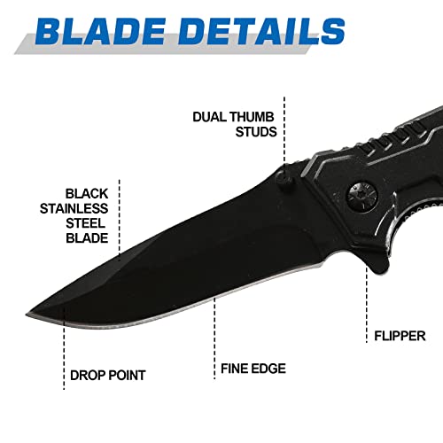 Folding Pocket Knives with Seatbelt Cutter ,Glass Breaker, Bottle Opener, Folding EDC Knife Multi-Function Emergency Tool for Men Women for outdoor survival, camping, hiking, hunting and fishing (Black_New 3-in-) - Thumbnail 4