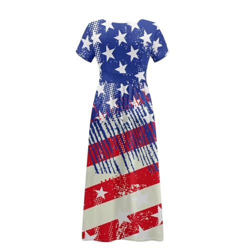 Image of Women's Fall Summer Short Sleeve Ankle Length V-Neck Party Dress with Pockets Size S-3XL
