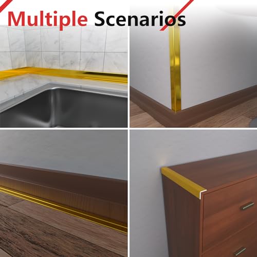 Image of Wall Corner Protector, Inside & Outside Corner Trim, Peel and Stick Wall Molding Trim for Tile and Wall Edges, Furniture and Wall Repair, Gold