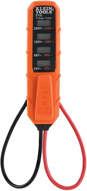 Probador digital de voltaje CA/CC ET45, 12-240 V CA, 32-330 V CC, iluminación LED, polaridad CC, apagado automático, CATIII 350 V clase 2-doble aislamiento, IP44 resistente al polvo y al agua, no necesita baterías