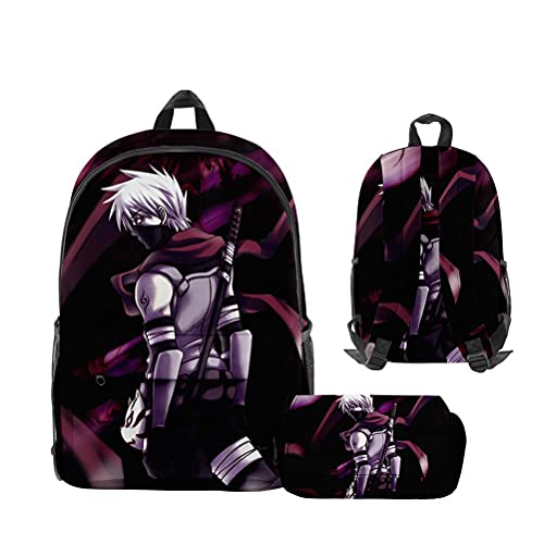 bimnux Anime Backpack Naruto Anime Characters Laptop Bag with Adjustable Shoulder Strap, Naruto Double-Sided 3D Print School Bag, Anime Naruto Cosplay Portable Travelbag for Kid and Fans