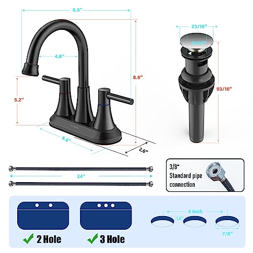 Gomylifer Matte Black Bathroom Sink Faucet With 360° Swivel Spout, Lead-Free Stainless Steel Construction, 3 Hole Centerset 2-Handle Bathroom Faucet With Pop Up Drain And Supply Hoses Included #TOP3