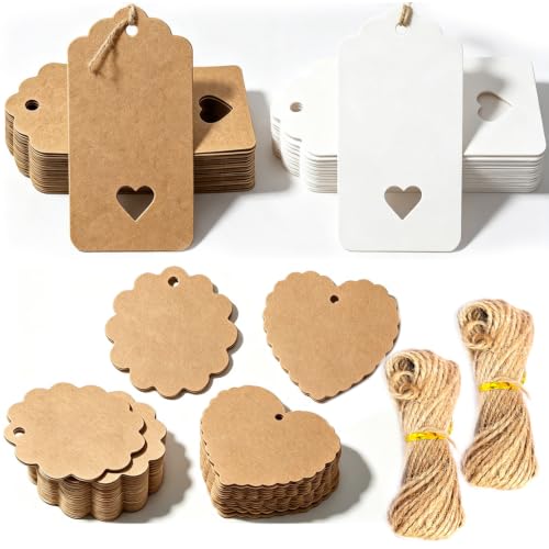 étiquettes cadeaux en papier kraft 4,5x9cm étiquettes de mariage (100, Blanc 50 + Marron 50)